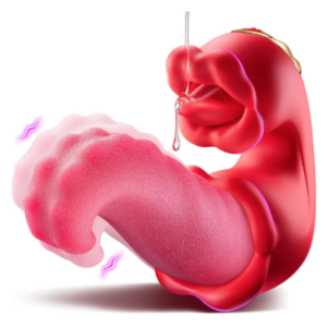 10 SPEED RED RECHARGABLE SILICONE VIBRATER WITH TOUNGE LICKER