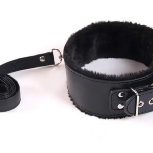 LEATHER RING COLLAR WITH LEASH (BLACK)