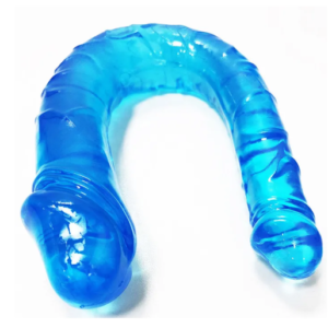 CLEAR BLUE DOUBLE ENDED REALISTIC DILDO