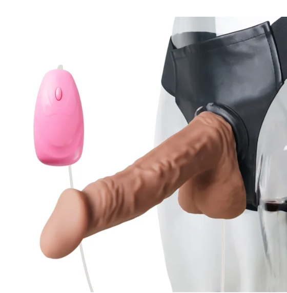 7' BROWN WEARABLE STRAP ON VIBRATING DILDO