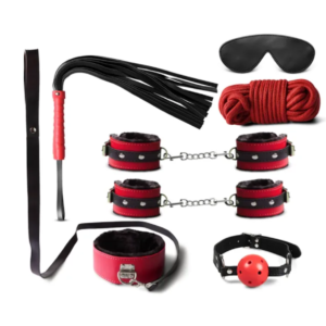 7 PIECE RED & BLACK BONDAGE KIT